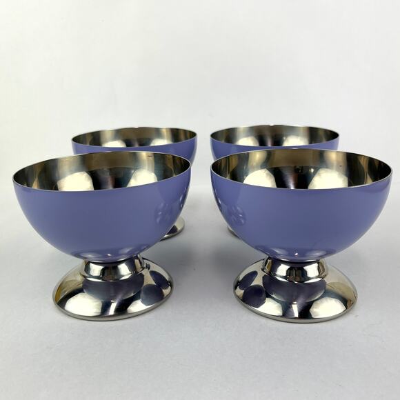 Vintage Oneida Stainless Lavender Footed Ice Cream Bowls Set of 4 - Picture 1 of 6